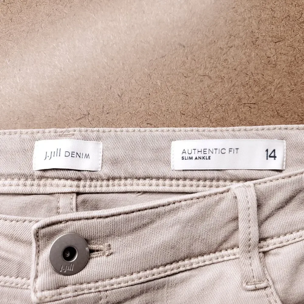 J Jill Authentic Fit Slim Ankle Jeans Women 14 Beige Stretch Minimalist Boho